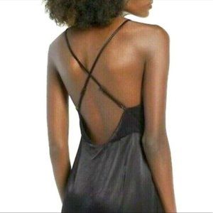 ASTR The Label Womens Skinny Strap Cross Back Satin Maxi Wrap Dress Black Medium